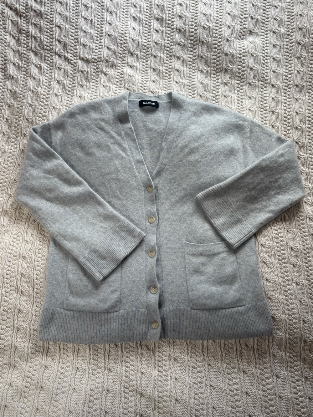NAADAM Soft Light Blue/Gray V-Neck Cashmere Button Cardigan